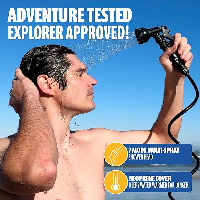 SUN NINJA Portable Shower, Outdoor Portable Camping Shower with Neoprene Cover, Portable Beach Shower Surf Rinse Kit, High Pressure Multi-Purpose Sprayer for Outdoor Essentials, Dog Walking & Hiking