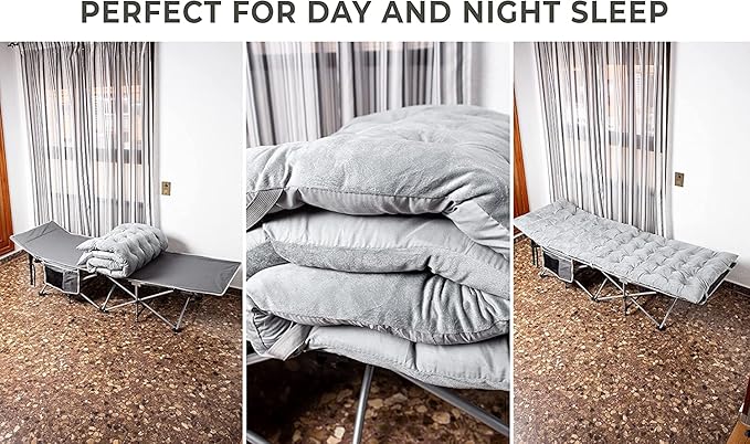 Zento Camping Cot and Mattress Folding Outdoor Travel Bed 4 Pack- Heavy Duty Max Load 450 LBS Premium Quality Cot Bed with Pad for Comfort Sleeping for Travel Home and Anytime Use