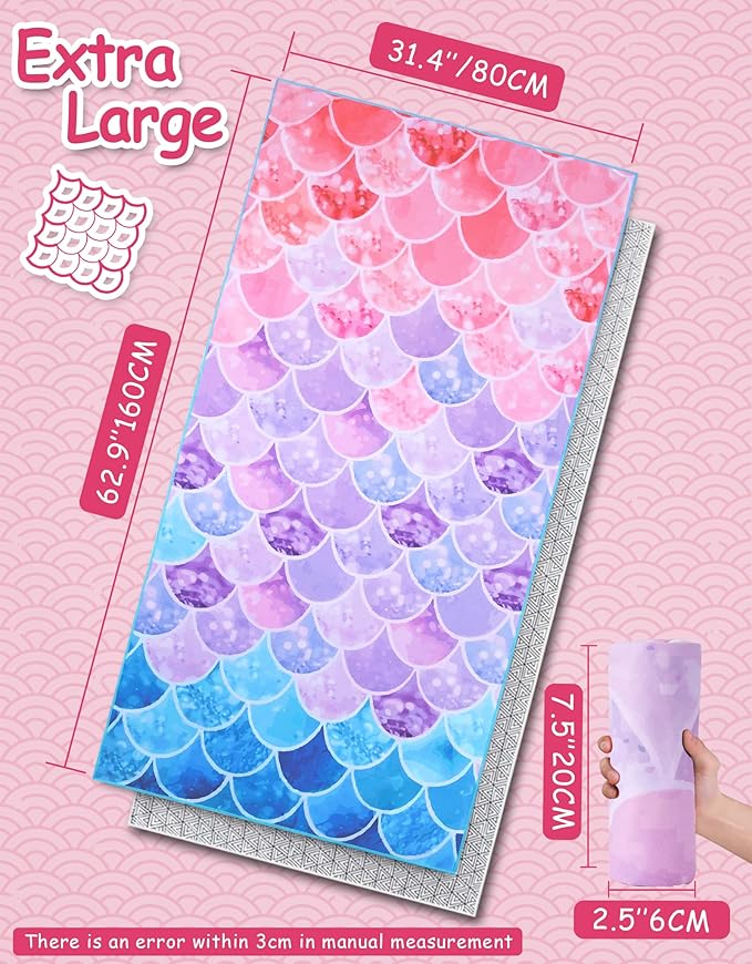 Microfiber Quick Dry Beach Towel for Kids– Lightweight Sand Free Large Towel Accessories Travel Must Have Swim Pool Yoga Camping Gear Summer Cruise Ship Compact Sandproof Gift Colorful Bubbles