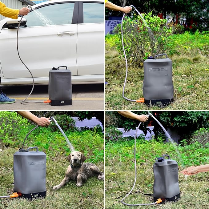 Portable Outdoor Shower, 4.5 Gallon Silicone Water Tank, Battery Powered and with Temperature Display, Solar Heating, Easy to Carry, Emergency Water in The car, Very Suitable for Camping, Beach