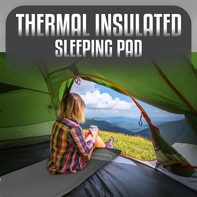 Throntrax Camping Sleeping Pad - Ultralight Camping Mat with Pillow Built-in - 3.1" Thick | Self-Inflating & Suitable for All Seasons - Compact Sleeping Pad for Camping - Grey