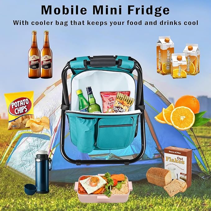 Kikerike Backpack Stool Cooler Chair Heavy Duty 400 LBS Max Load Portable Lightweight Stool Backpack Folding Fishing Cooler Seat for Camping Hunting Fishing - Blue-Green