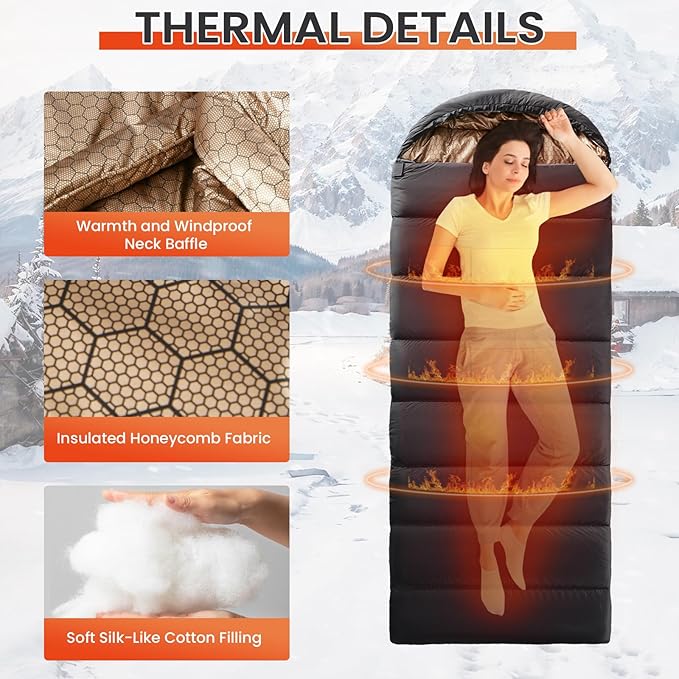 WILDROOTS Warm Sleeping Bags for Adults, Backpacking Lightweight, Cold Weather Sleeping Bag for Warm Camping Hiking Outdoor, Travel Hunting with Compression Bags