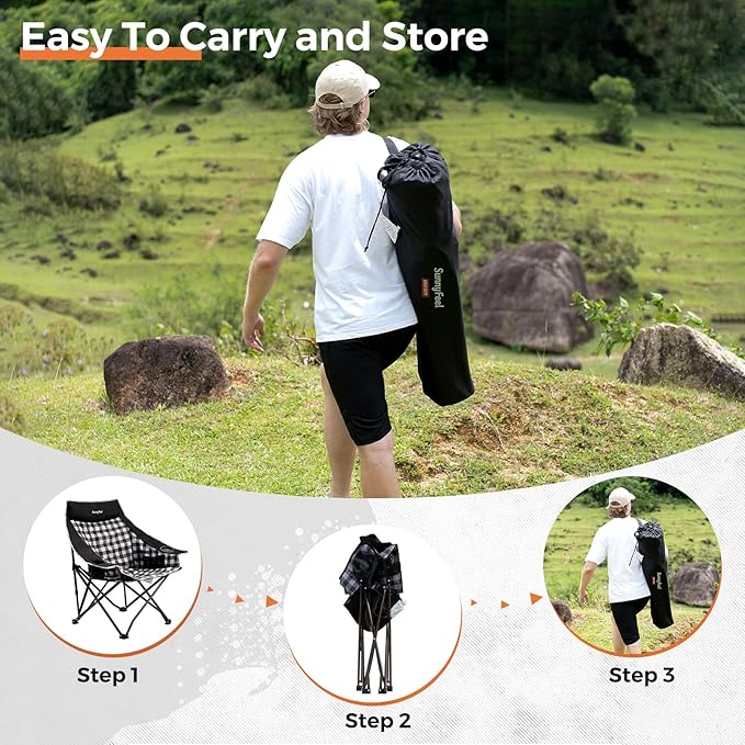 SUNNYFEEL 2 Pack Heavy Duty Camping Chairs for Adults Portable Oversized Folding Chair with Side Pockets & Cup Holde for Fishing,Trip,Picnic,Lawn,Concert Outdoor, Carry Bag Included
