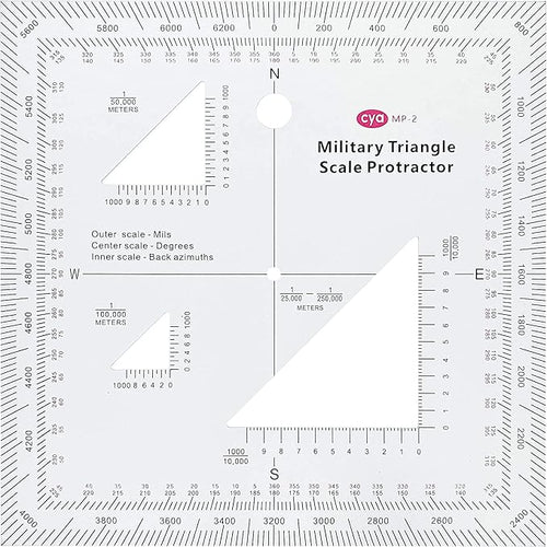 1.2mm Transparent Plastic Military UTM/MGRS Coordinate Scale Map Reading and Land Navigation Topographical Map Scale, Protractor and Grid Coordinate Reader