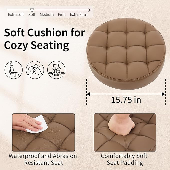 Rolling Stools with Wheels (300lbs Capacity) (Adjustable Height 20"-27") Brown Leather Manicure Guitar Lash Stool (Coffee Brown)