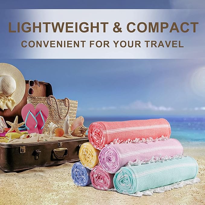 Genovega Turkish Beach Pool Towels Sand Free Packable Foldable XLarge Absorbent Quick Dry Summer Thing Items Yoga Blanket Mat Waterpark Gadgets No Cloud Repellent Anti Resistant Repels Sandfree