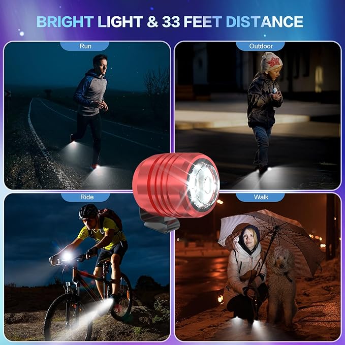 2 Rechargeable Headlights for Croc Charms, Flashlight Attachment Accessories Kids Girl Boy Women Men Sandals, Clip on Clog Headlamp Shoe Decoration Charms, Red