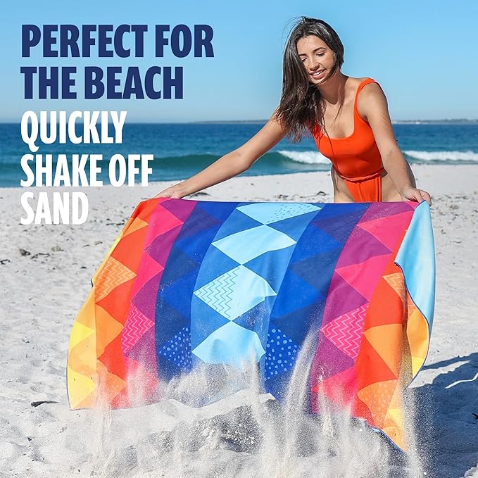 SUN NINJA Microfiber Beach Towel - Sand Free, Quick Dry, Lightweight & Compact for Beach, Pool, Yoga and Camping - 63x32 inch Super Absorbent, Large Sand Free Swim Towels for Adults and Kids