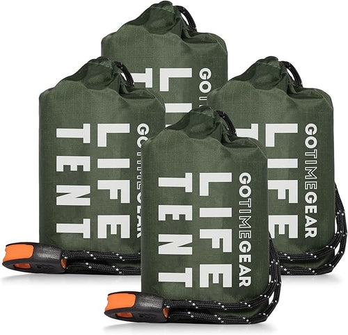 Go Time Gear Survival Life Tent • 2 Person Mylar Emergency Shelter Tube Tent + Paracord • All-Weather Protection for Camping, Hiking, & Survival Kits • Includes Emergency Whistle