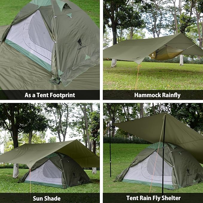 GEERTOP Large Camping Tent Tarp 17 x 10ft Portable Hammock Rain Fly Tarp with Poles Waterproof Backpacking Hammock Tarp for Outdoor Travelling