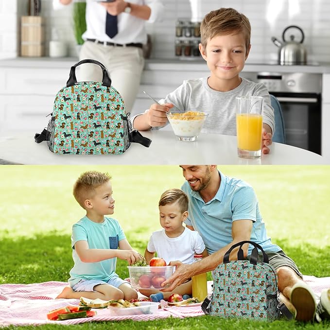 Cute Lunch Bag Kids,Dachshund Gift Insulated Lunch Box for Kids Small Dog Lunch Totebag Reusable Leakproof Lunch Bag With Shoulder Strap for Girls Boys School Work Picnic