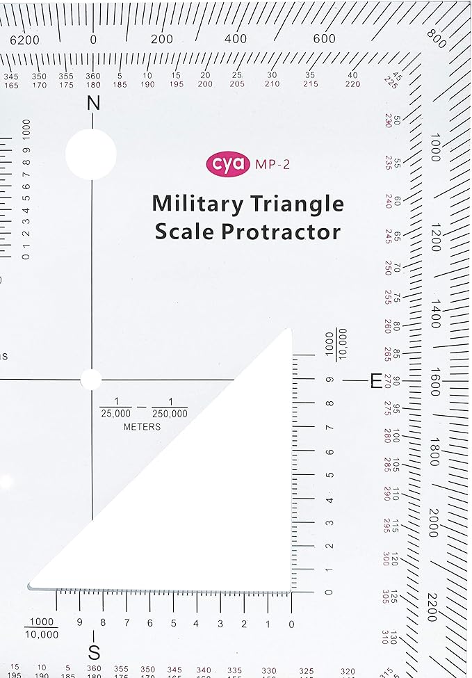 1.2mm Transparent Plastic Military UTM/MGRS Coordinate Scale Map Reading and Land Navigation Topographical Map Scale, Protractor and Grid Coordinate Reader