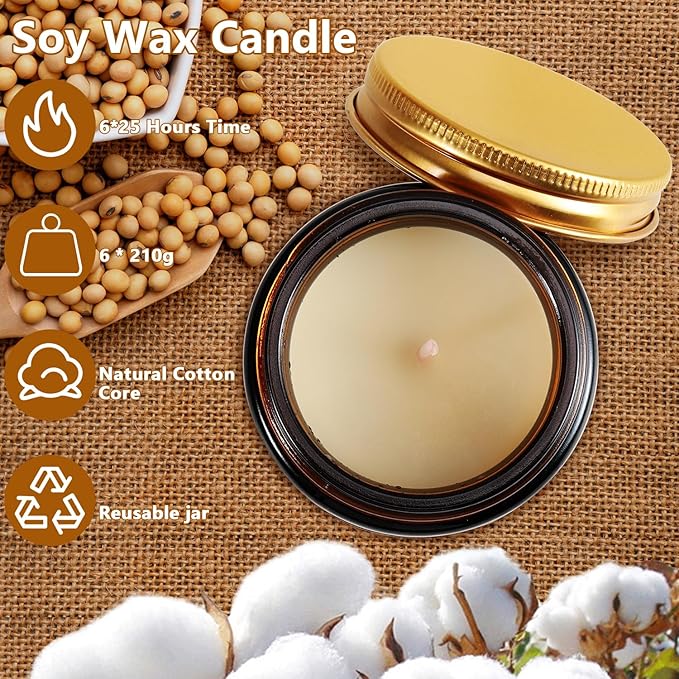 Jeffbaubl 6 Pack Candles for Home Scented,Scented Candles Gifts for Women,Aromatherapy Candles,3.5 OZ Amber Jar Candles,Long Lasting Candles,Candles Gift Set for Birthday Valentine Present
