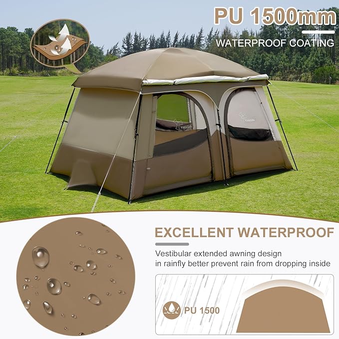 Vidalido Tents,3-4 Person Camping Tent with Extended Vestibule,Weather Resistant Family Tents with Breathable Mesh Windows,Easy Install Waterproof Outdoor Tent for Backpacking and Camping Hiking