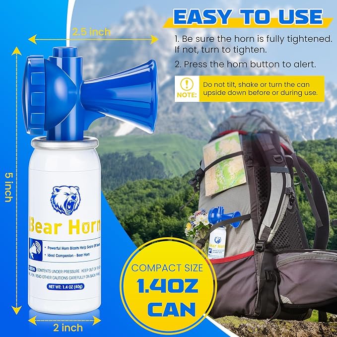1 Pack 1.4oz Bear Horn Self Defense, Loud Air Horn for Bears, 120dB Heard up to 1/2 Mile Away, Air Horns for Safety for Wild Animals, Bear Alarm Scare Bears, Ideal for Hiking