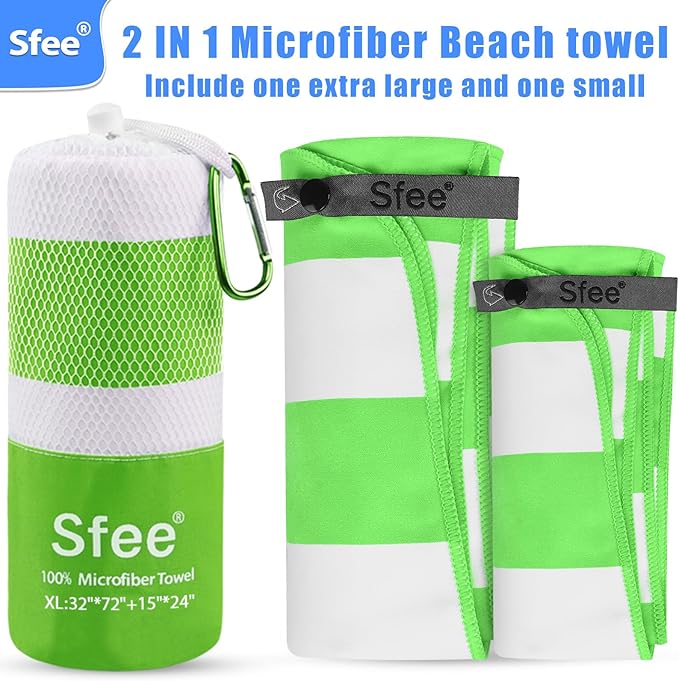 Sfee 2 in 1 Microfiber Oversized Beach Towel, Quick Dry Towel Travel Towel Camping Towel Super Absorbent Compact Lightweight Sports Towel Gym Towel for Beach,Gym, Hiking, Pool, Backpacking, Bath, Yoga