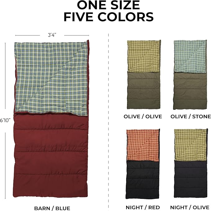 Teton Evergreen Sleeping Bag – Spacious Fit and Cozy Warmth for Adults – Options for Camping in Any Weather