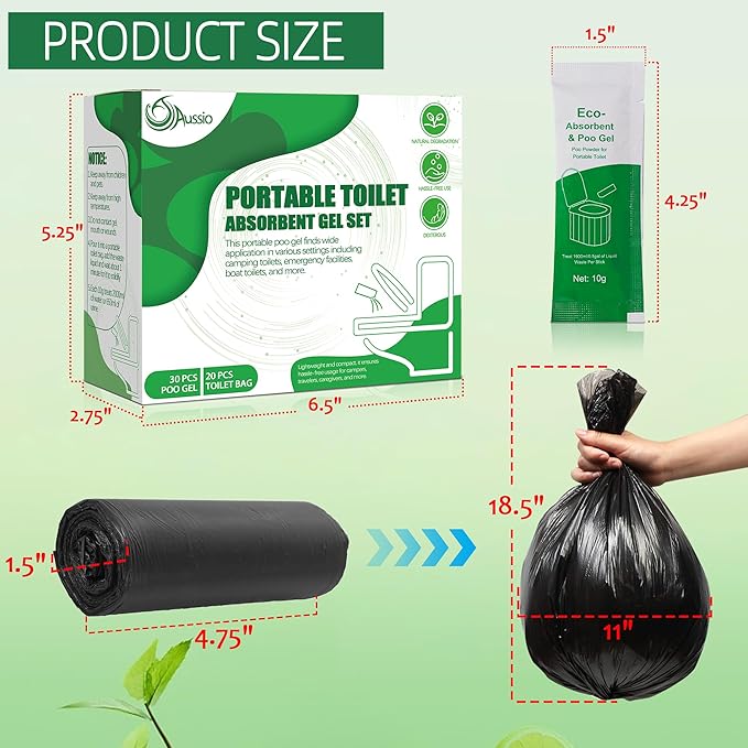 (30pcs Poo Gel+20pcs Toilet Bag Portable Toilet Absorbent Gel Poo Urine Powder for Outdoor Hiking Camping Poo Gel for Portable Toilet Camping Toilet Gel Poo Powder for Outdoor Use