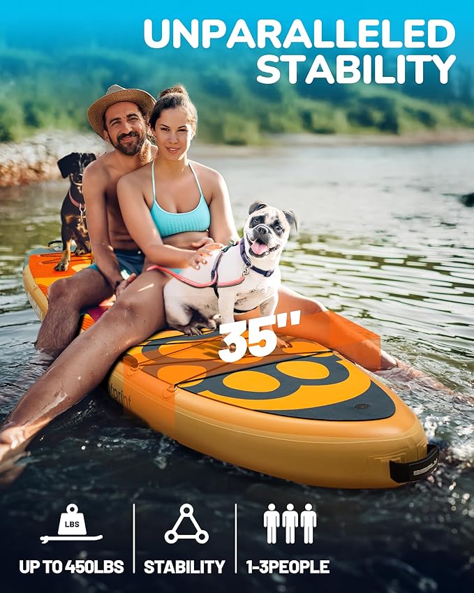 11'6×35" Super Wide Inflatable Stand Up Paddle Board, Ultra Stable Wide SUP for 2+1 People/Family/Big Size, 100L Backpack, All-Round Sup Board, US Big Fin