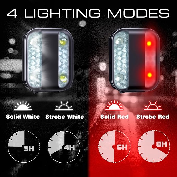 Clip on Running Lights, LED Running Lights 4 Modes Brightness with Red Strobe for Runners Joggers Camping Hiking Walking Outdoor Adventure(Gray)