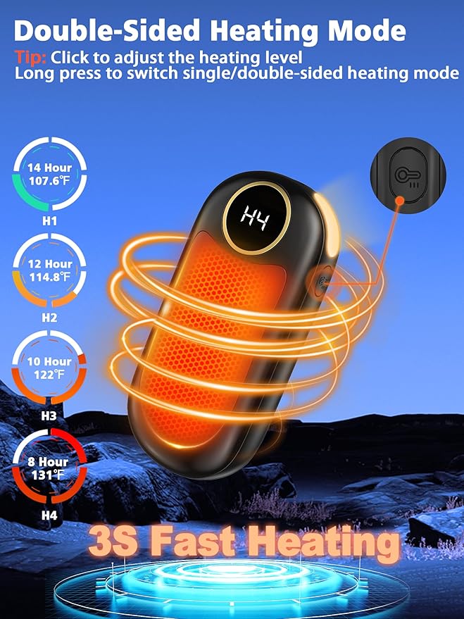 Hand Warmers Rechargeable, 14000mAh Electric Hand Warmer Max 18Hrs Warmth, Dual-Sided Hand Warmers Reusable Heat Up to 131℉, Portable Gloves Handwarmers for Raynauds, Hunting, Golf, Football, Camping