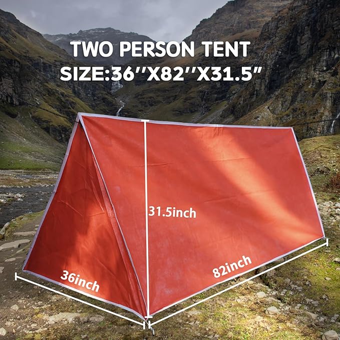 Life-Saving Equip:LYN Instant 1-2 Person Survival Emergency Shelter Tent,Reflective Waterproof Windproof Fireproof Lightweight Bugout, with Paracord+Stake+Zipper for Car Camping,Hiking&First Aid