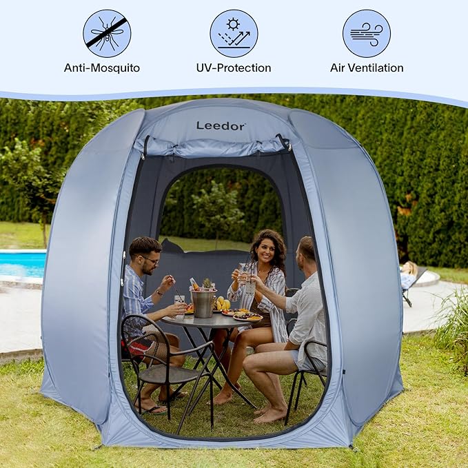 LEEDOR Pop Up Screen House Tent, UPF 50+ and Windproof Dome Outdoor Canopy Tent with Roll Up Zipped Door Privacy Gazebo, Compact and Lightweight for Party Camping Fishing Picnic, Grey