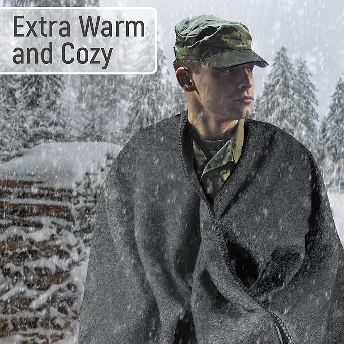 JMR Wool Camping Blanket - Warm Heavy Car Blanket & Camp Quilt - Survival Emergency Blanket for Sleeping Outdoors - Multi-Use Wool Blanket for Camping, Car & Home - 80% Wool, Grey, 66X90, Case of 10