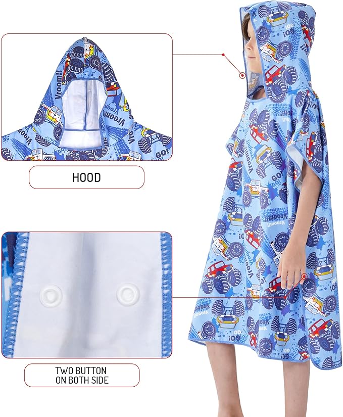 YINHANG Kids Changing Poncho Swim Robe for Girls Boys, Quick Dry Microfiber Hooded Beach Bath Towel Pool Surf Poncho for Swimming, Surfing, Travelling, Camping