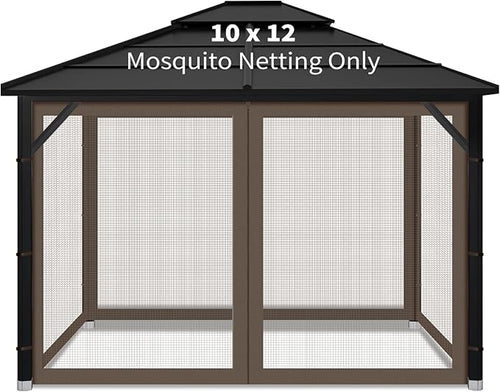 Gazebo Replacement Mosquito Netting Outdoor Universal Gazebo Canopy 4-Panels Screen Sidewalls with Zipper for Patio Garden (Coffee, 10x12)