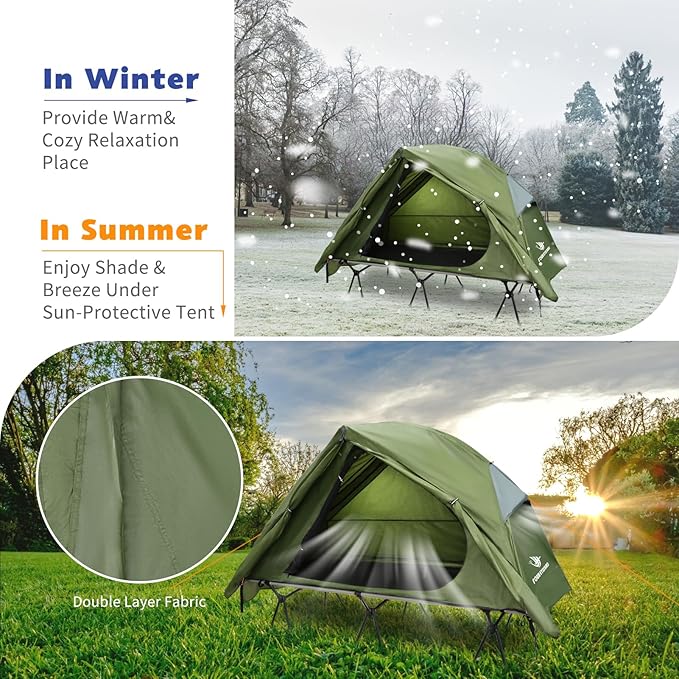 4-in-1 Camping Cot Tent, Foldable Elevated Tent Set for 1 Person to Use, Elevated Camping Bed Tent for Outdoor Hiking, Camping