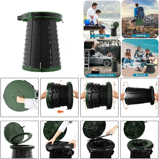 Portable Toilet for Camping Portable Folding Toilet with Carry Bag, Retractable Travel Toilet Foldable Stool Camping Toilet for Adults Kids, Height Adjustable & Sturdy Capacity 880 Lbs