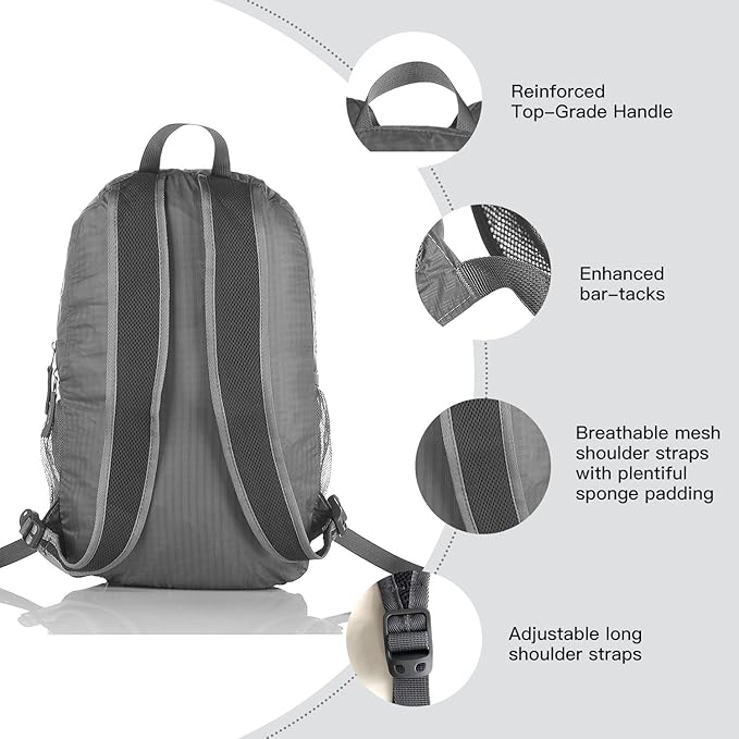Outlander Packable Handy Lightweight Travel Hiking Backpack Daypack-Grey-L