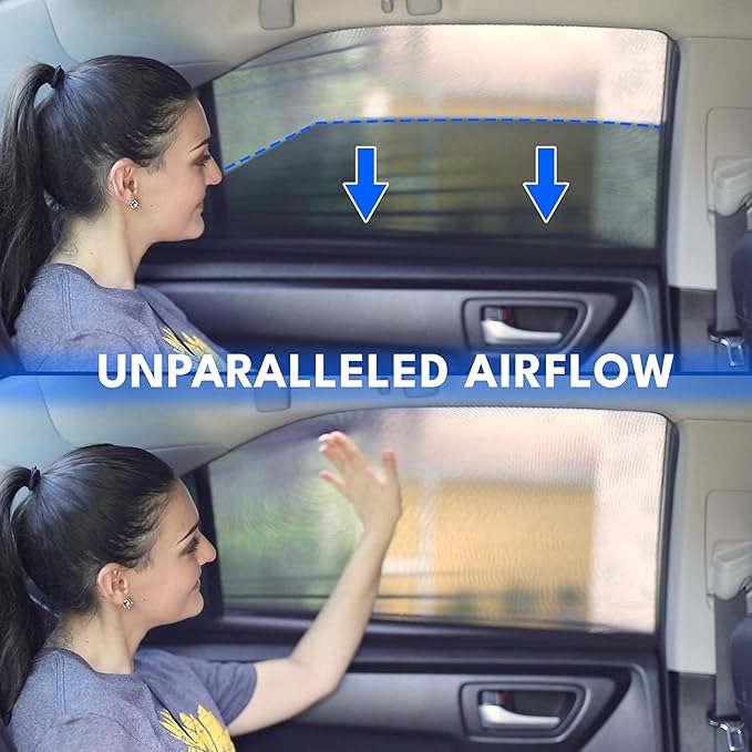 EcoNour Car Side Window Sun Shade (Pack of 2) | Stretchable & Breathable Car Window Screens for Complete Sun & Privacy Protection | Fits Most Truck, SUV and Minivan (XL 40" x 24")