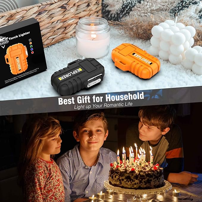 Torch Lighter, 2 Pack Butane Lighter, Windproof Outdoor Gas Lighter Adjustable Jet Flame Lighters, Fireplace Fireworks Grill Camping BBQ Lighter, Gifts for Men. (Black+Orange)(Without Butane)
