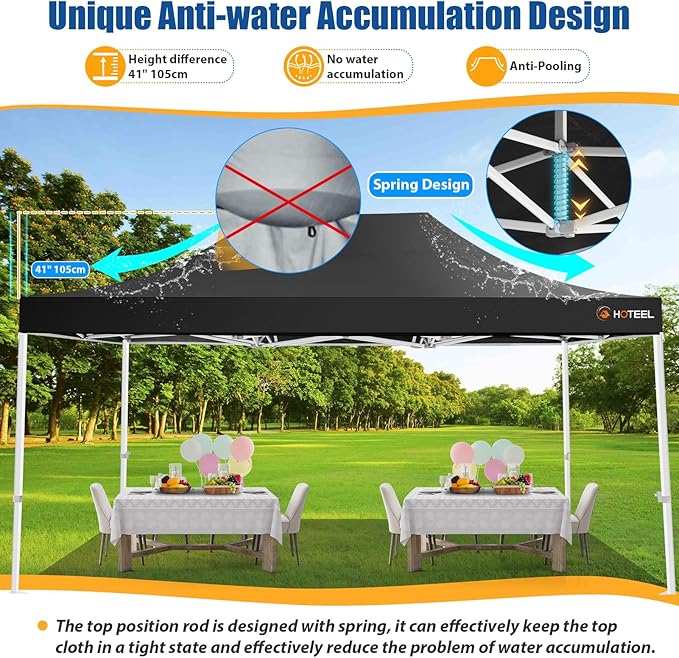 HOTEEL 10x15 Pop up Canopy Tent for Parties, Heavy Duty Easy Setup Tent Without Sidewalls, Outdoor Commercial Instant Gazebo for Wedding Event, with Roller Bag & Sand Bags, Black(Hexagonal Frame)