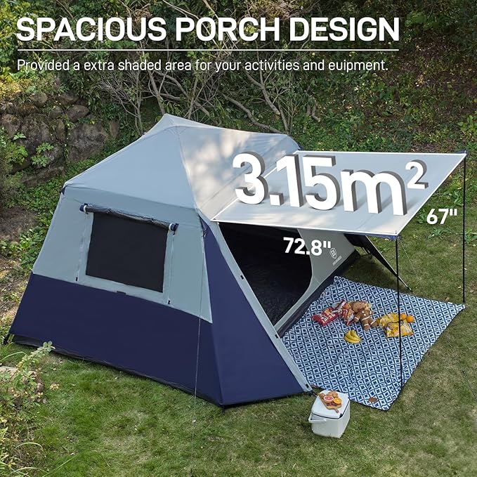 EVER ADVANCED Blackout Design 6 Person Camping Tent, Instant Cabin Tent for Family with Vestibule and Large Mesh Windows, 60s Easy Setup, Double Layer, Water-Resistant