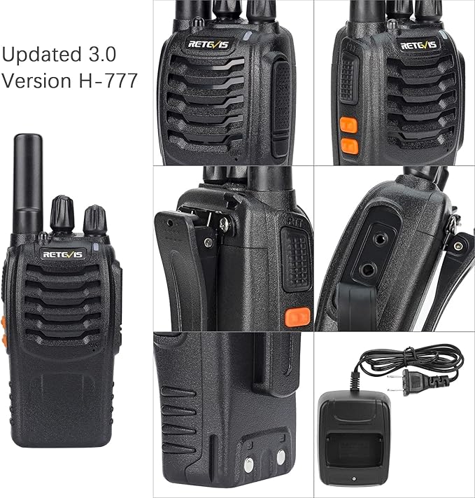 Retevis H-777 Walkie Talkie Rechargeable Long Range,Portable Two-Way Radio, Flashlight, Emergency Alarm, Hands Free(1 Pack)