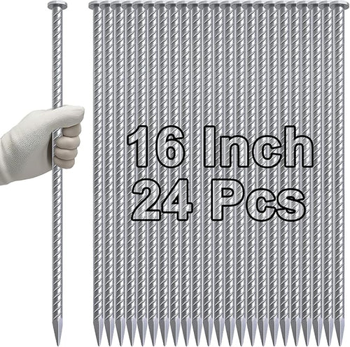 VVOKGO 16 Inch Rebar Stakes 1/2 Inch Diameter Galvanized Steel Ground Anchors Heavy Duty,Metal Asphalt Anchoring Spikes for Speed Bump, Handicap Threshold Ramps,Parking Limits Curb and Tent (24 Pack)