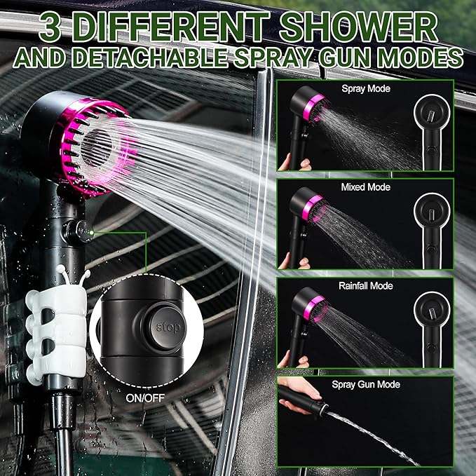 Upgrade Portable Camping Shower, 6000mAh Rechargeable Electric Shower Pump with Intelligent Digital Display Multiple Spray Modes Filtered Shower Head with Handheld for Outdoor Hiking, Travel