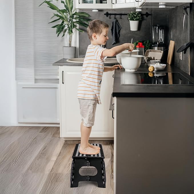Delxo Folding Step Stool for Kids and Adults,15-Inch Extra Wide 9 Inch Height Heavy Duty Stepping Stool More Safe and Comfortable Non Slip Foldable Step Stool Black