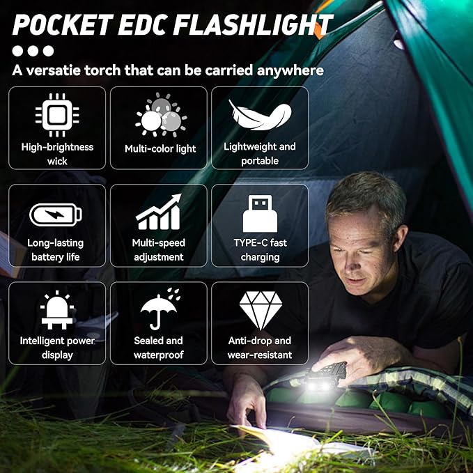 LED Mini Flashlight With Magnet, 6 Modes Super Bright EDC Flashlight, Type-C Rechargeable, Waterproof Keychain Flashlight With White Red Blue Lights, Pocket Flashlight For Hiking, Camping, Rescue