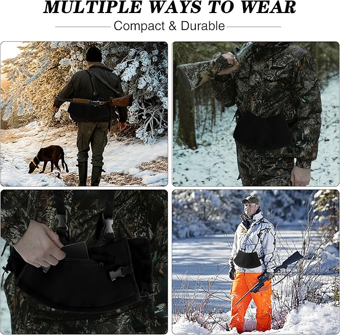 Hand Warming Pouch, Hunting Black Hand Warming Muff Hunting Hand Warmer Pouch Fanny Pack Water Resistant Windproof Insulated Hand Waist Muffs Warmers Gloves, Durable Oxford Fleece for Hiking Camping