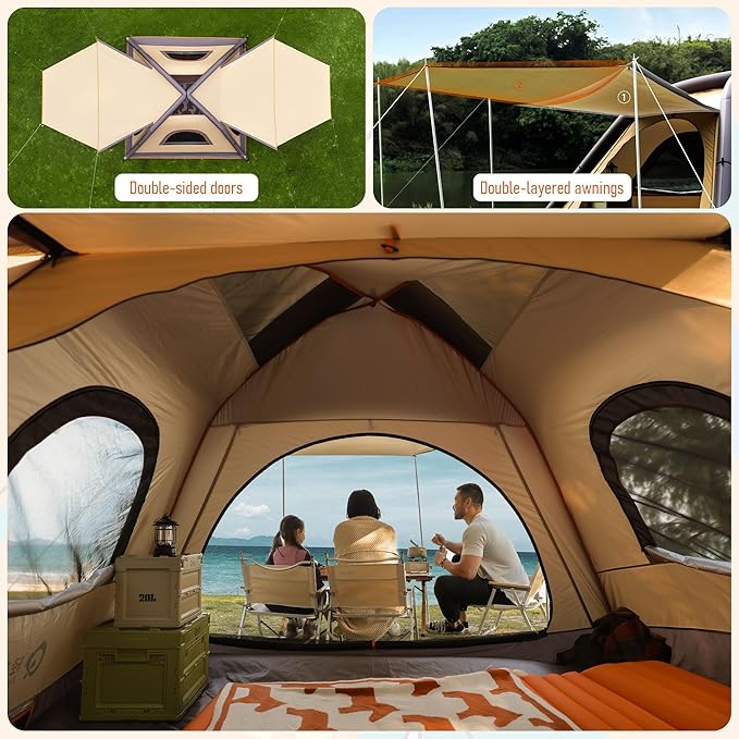 Automatic Inflatable Tent for Camping 4 Person, Pop Up Tents for Camping with 2-3 Min Set Up, Windproof Waterproof Tents with Mosquito Screen Window, Portable Tent for Traveling