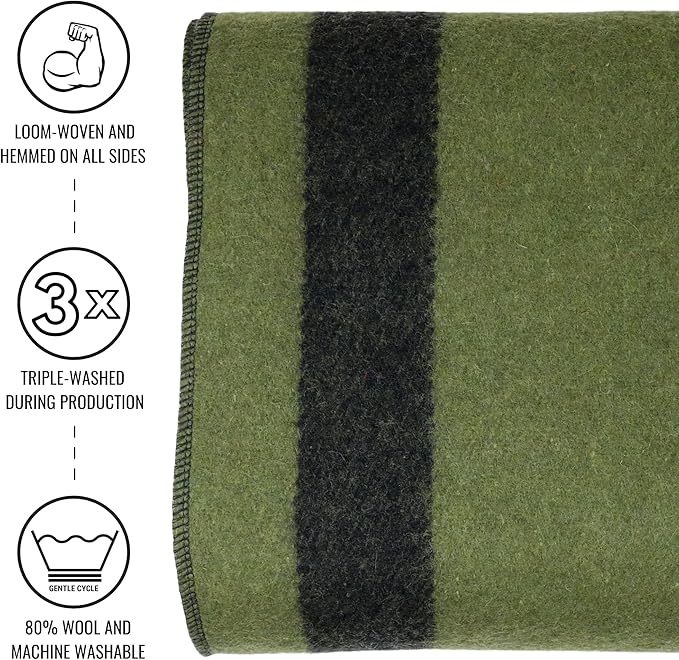 Arcturus Patterned Wool Blankets - 4.5lbs Warm, Heavy, Washable, Large | Great for Camping, Outdoors, Sporting Events, or Survival & Emergency Kits