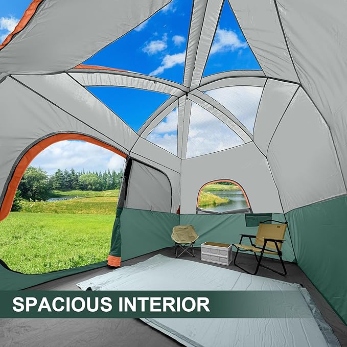 CAMPROS CP Tent 6/8 Person Camping Tents, Waterproof Windproof Family Dome Tent with Top Rainfly, Large Mesh Windows, Double Layer, Easy Set Up, Portable with Carry Bag, for All Seasons