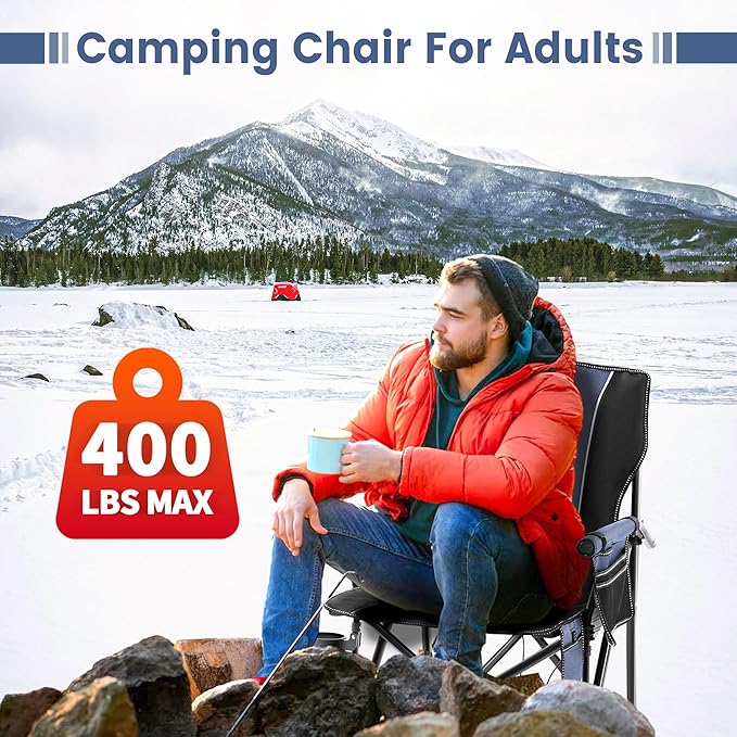 Lamberia Heated Camping Chairs for Adults, Camping Chairs, Portable Heated Chairs for Outdoor, Folding Chairs,Heavy Duty Lawn Chairs for Adults, with Cup Holder,Battery Not Included,Blue