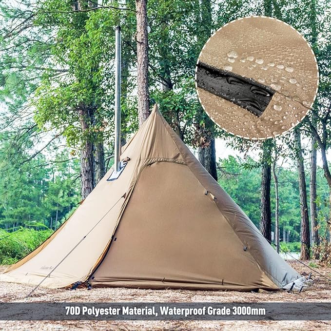 FIREHIKING Camping Hot Tent 2-4 Person Teepee Tent with Stove Jack for Backpacking Hunting