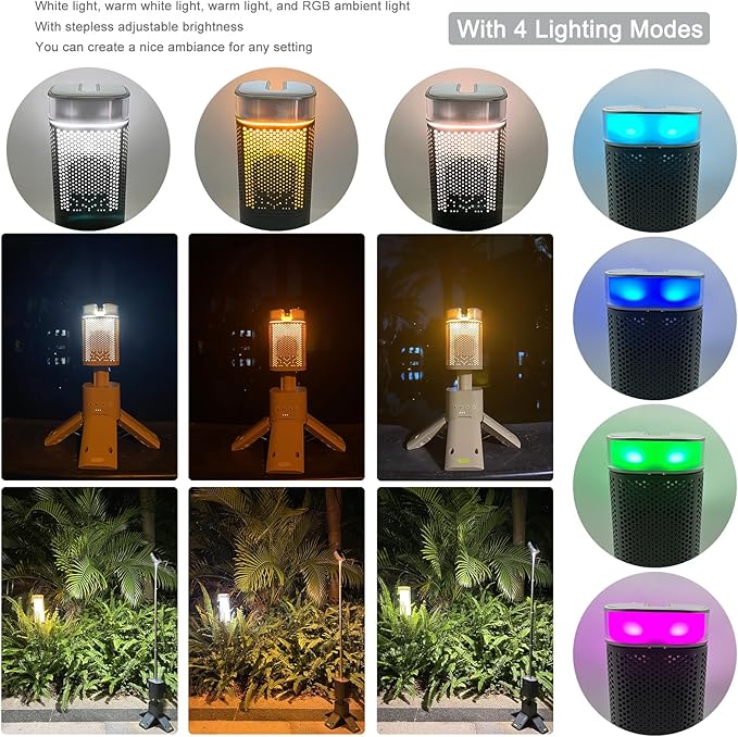 Camping Lantern, 14000mAh Rechargeable Telescopic Camping Lights Built-in Magnetic Stand with Speaker, Portable Waterproof Outdoor LED Flashlight for Emergency, Hiking, Camping, Fishing - Grey